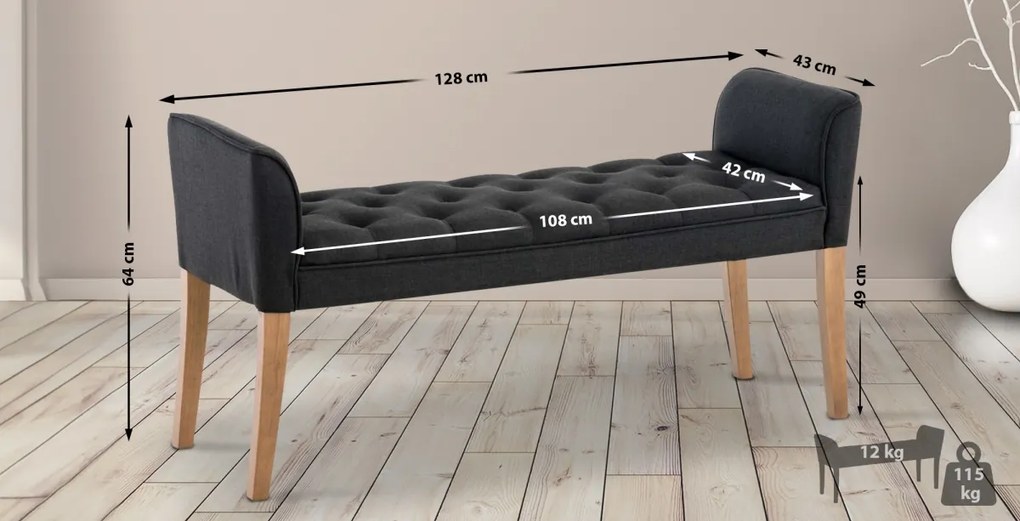 Lavica Cleopatra Chaiselongue látka, nohy antik svetlé - Tmavo sivá