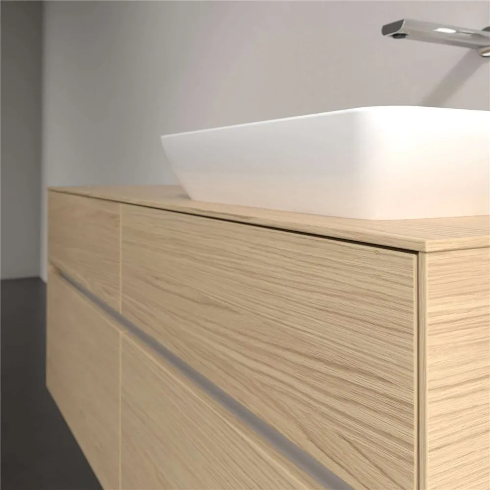 VILLEROY &amp; BOCH Collaro závesná skrinka pod umývadlo na dosku (umývadlo vpravo), 4 zásuvky, s LED osvetlením, 1400 x 500 x 548 mm, Nordic Oak, C118B0VJ