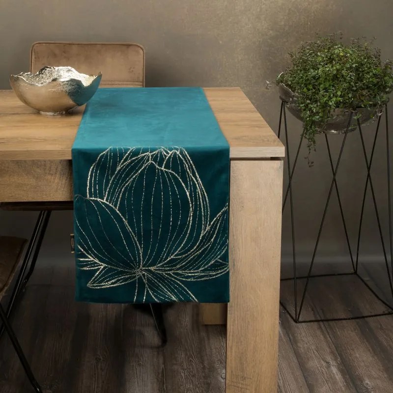 Dekorstudio Elegantný zamatový behúň na stôl BLINK 12 tmavotyrkysový Rozmer behúňa (šírka x dĺžka): 35x180cm