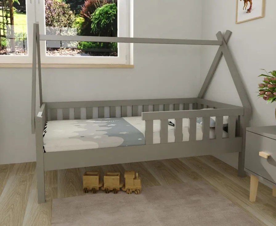 Detská domčeková posteľ z masívu borovice TEA - 200x90 cm - šedá