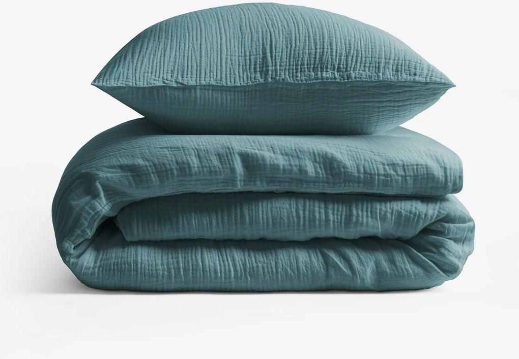 Goldea mušelínové posteľné obliečky – petrolejové 240 x 220 a 2ks 70 x 90 cm