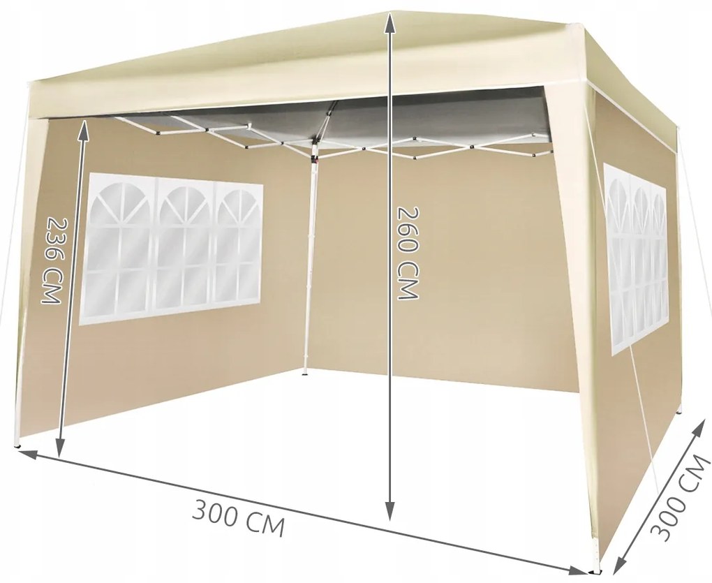 Malatec Záhradné párty stan, altánok, 3x3m + 3 bočné steny, béžový, 7902