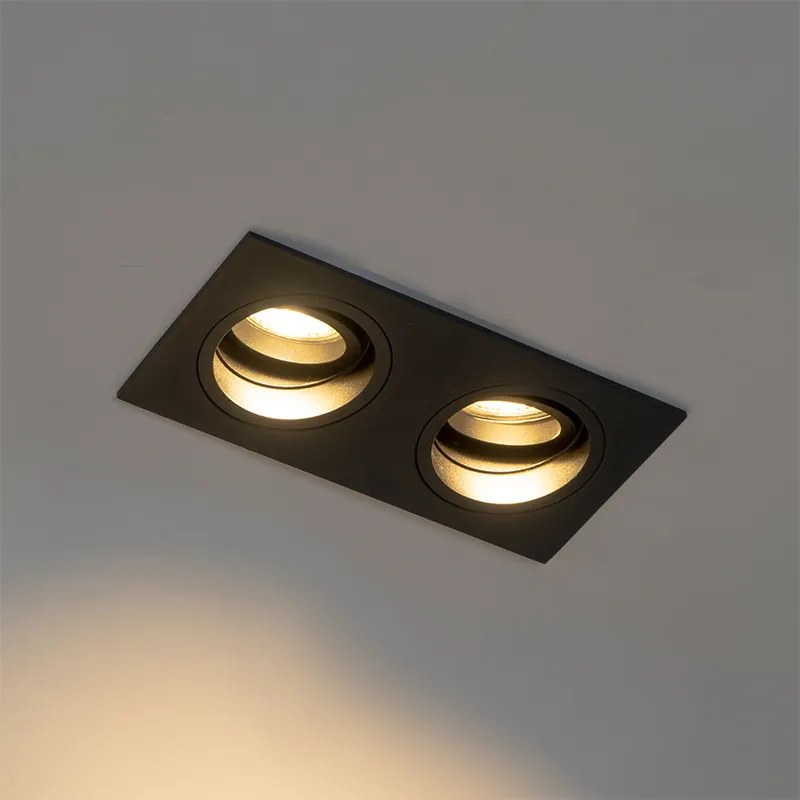 Štvorcové zapustené bodové svetlo čierne nastaviteľné 2-žiarovkové - Chuck