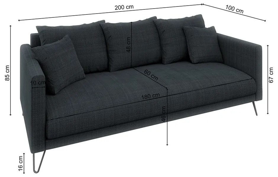 Tmavosivá ženilková pohovka 200 cm Freya – Ropez