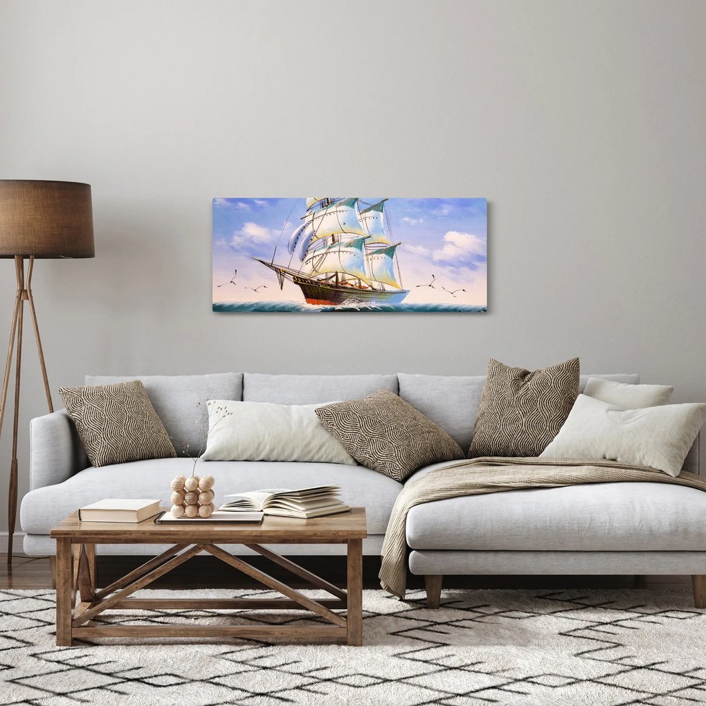 Obraz lode na vlnách (120x50 cm)