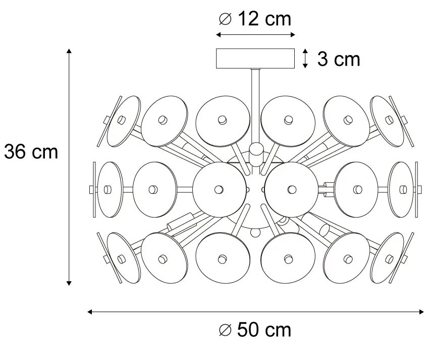Art Deco stropné svietidlo čierne s jantárovým a dymovým sklom - Atomic