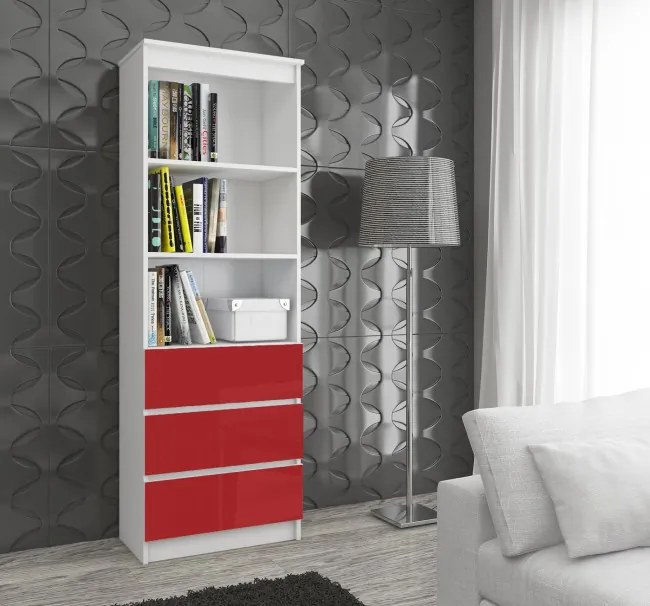 Regál R60 3SZ 2P CLP biely / červený lesk