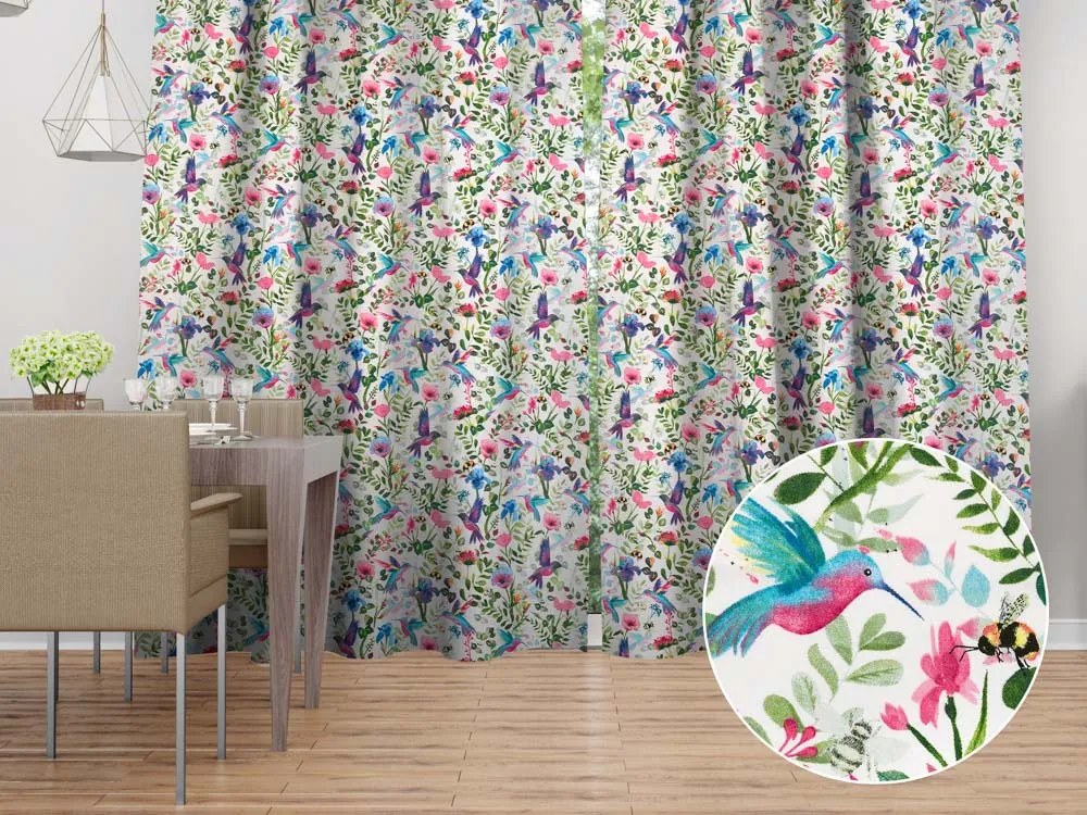 Biante Bavlnený záves Sandra SA-495 Dúhové kolibríky medzi kvetmi 150x250 cm
