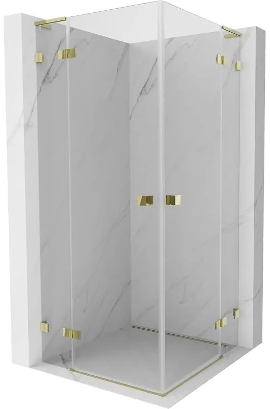 Mexen Lunar, L Duo výklopný sprchový kút 75 x 75 cm, 8mm číre sklo, zlatý profil, 834L-075L-075P-50-00