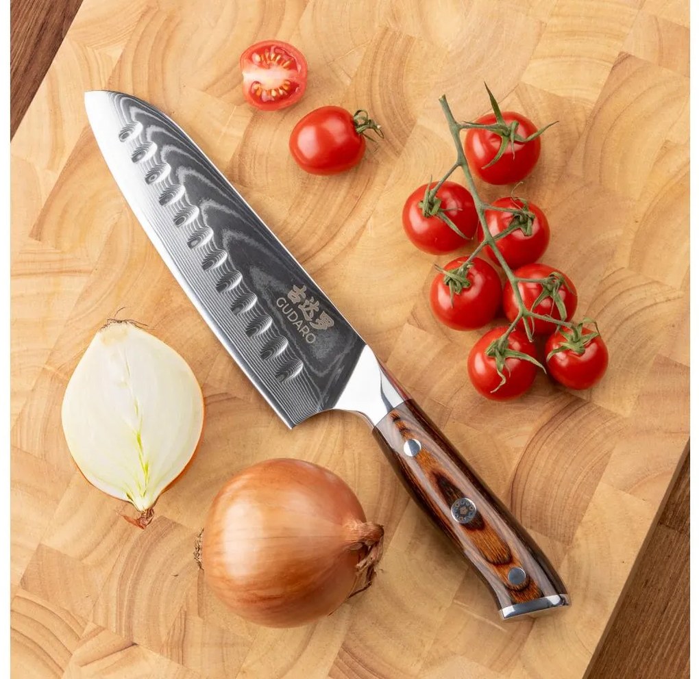 Gudaro - Damaškový Santoku kuchynský nôž FENG 7,5", 67 vrstiev ocele, dĺžka 18 cm