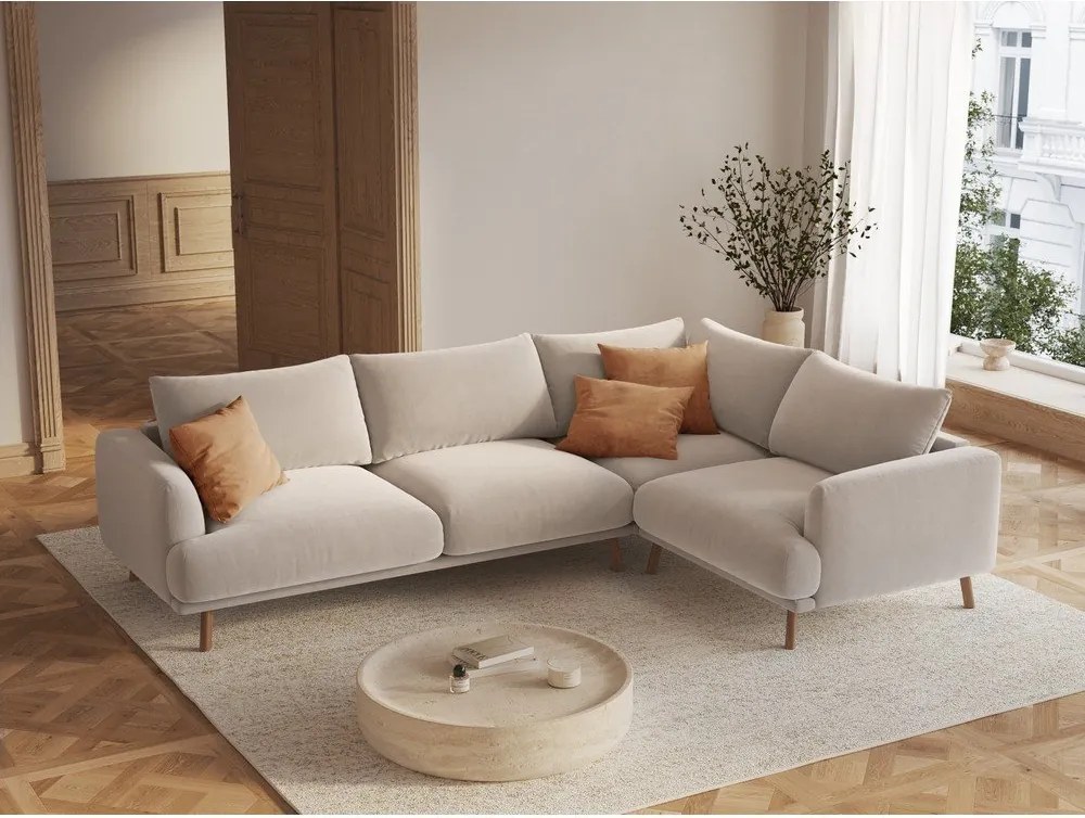 Béžová zamatová rohová pohovka (pravý roh/do L) Naomi – Micadoni