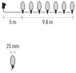 LED vánoční řetěz Cone s programy 9,8 m teplá bílá