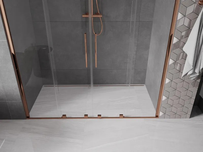 Mexen Velar Duo, posuvné dvere do otvoru 200x200 cm, 8mm číre sklo, ružové zlato, 871-200-000-02-60