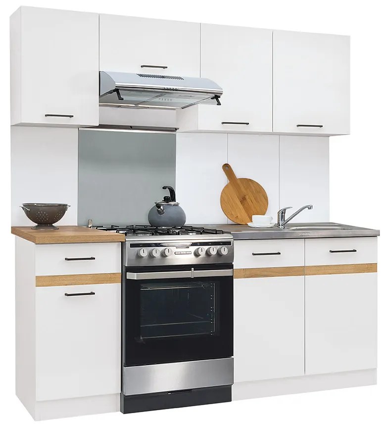 Kuchyňa BRW Junona line 180 cm (Biely lesk + Biela + Dub craft zlatá). Vlastná spoľahlivá doprava až k Vám domov. 1018156