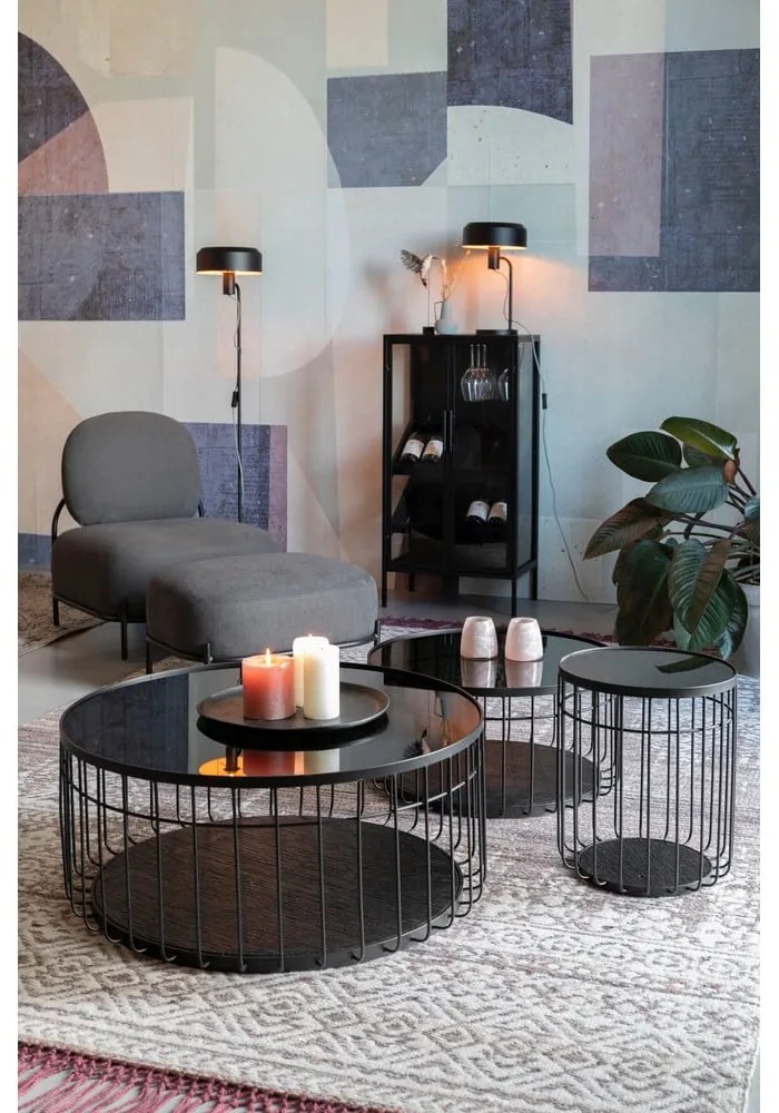 Čierny okrúhly konferenčný stolík so sklenenou doskou 80x80 cm Lance – White Label