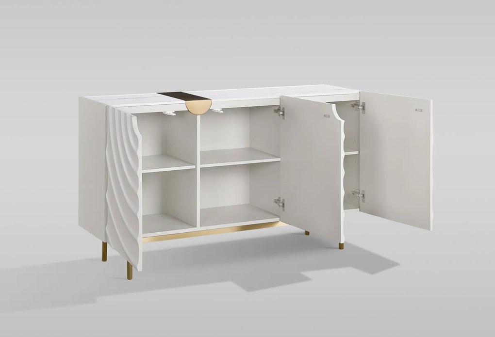 Komoda Stilig ST321 150 cm ecru/zlatá/mramor
