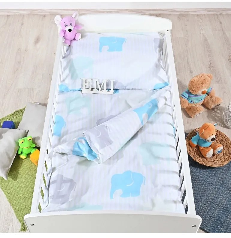 Obliečky detské bavlnené sloník tyrkysový EMI, Detský set 90x130 + 45x65
