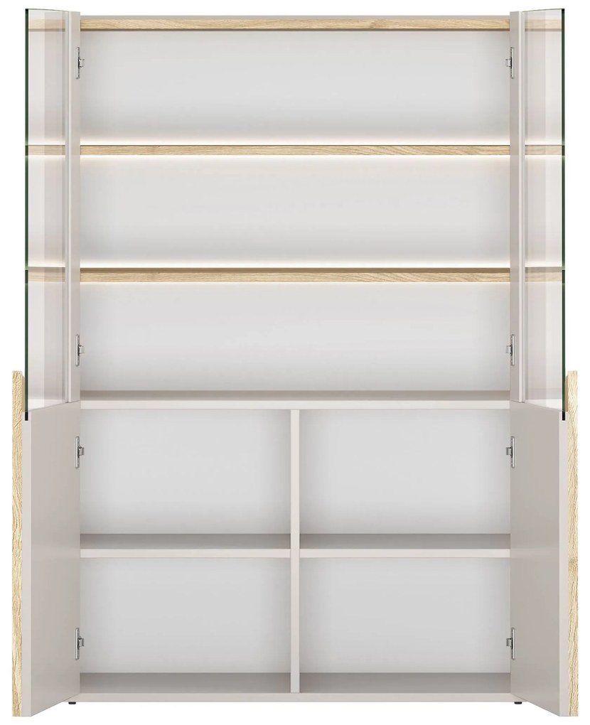 Vitrína Amilio 100 cm dvojdverová - kašmír / olejovaný dub / úchyty svetlý dub