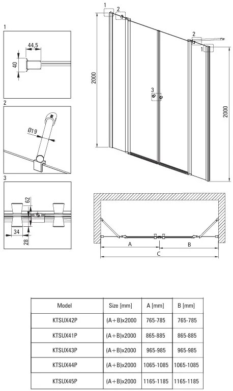 Deante Kerria Plus, 1-krídlové výklopné sprchové dvere 120x200 cm, 6mm číre sklo, chrómový profil, DEA-KTSU045P