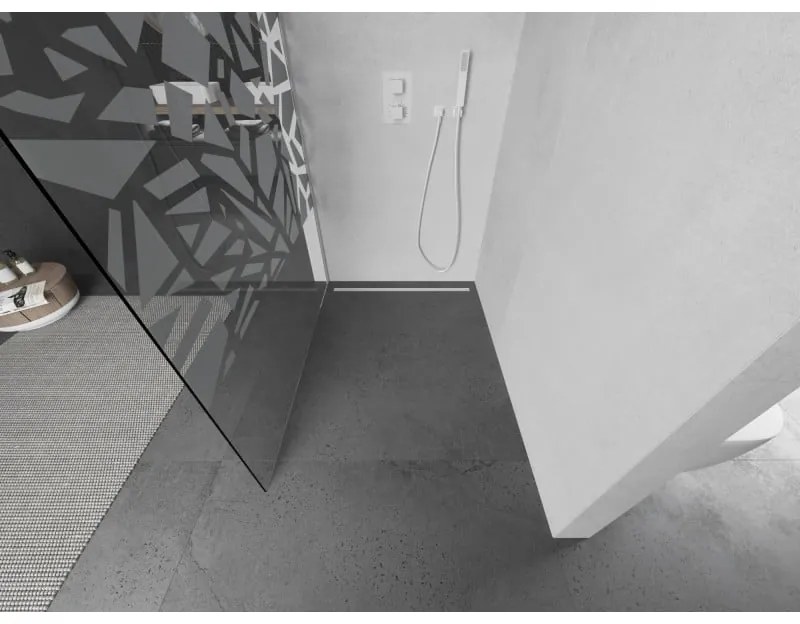 Mexen Kioto, Walk-In sprchová zástena 70 x 200 cm, 8mm sklo číre/biely vzor, biely profil, 800-070-101-20-85