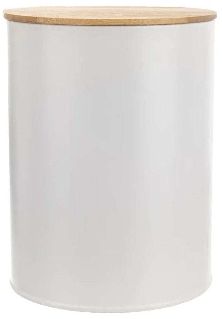 Dóza na potraviny, plechová, biela, s bambusovým vrchnákom - 2,3l