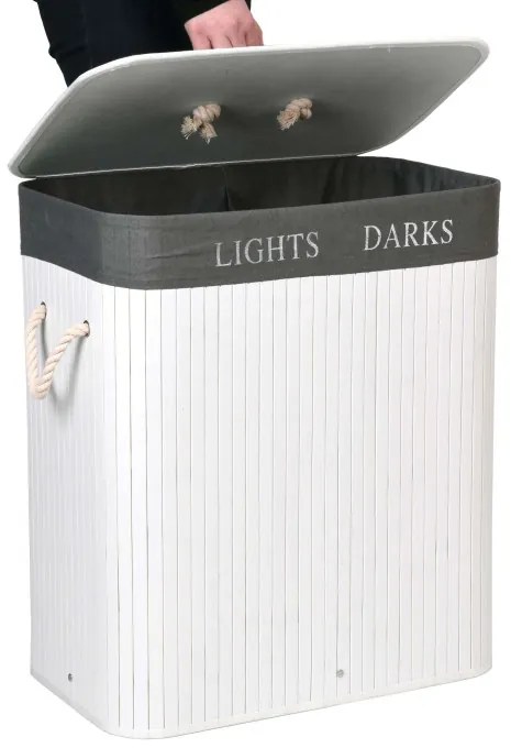Kôš na bielizeň bambusový 2-priehradkový biely / sivý