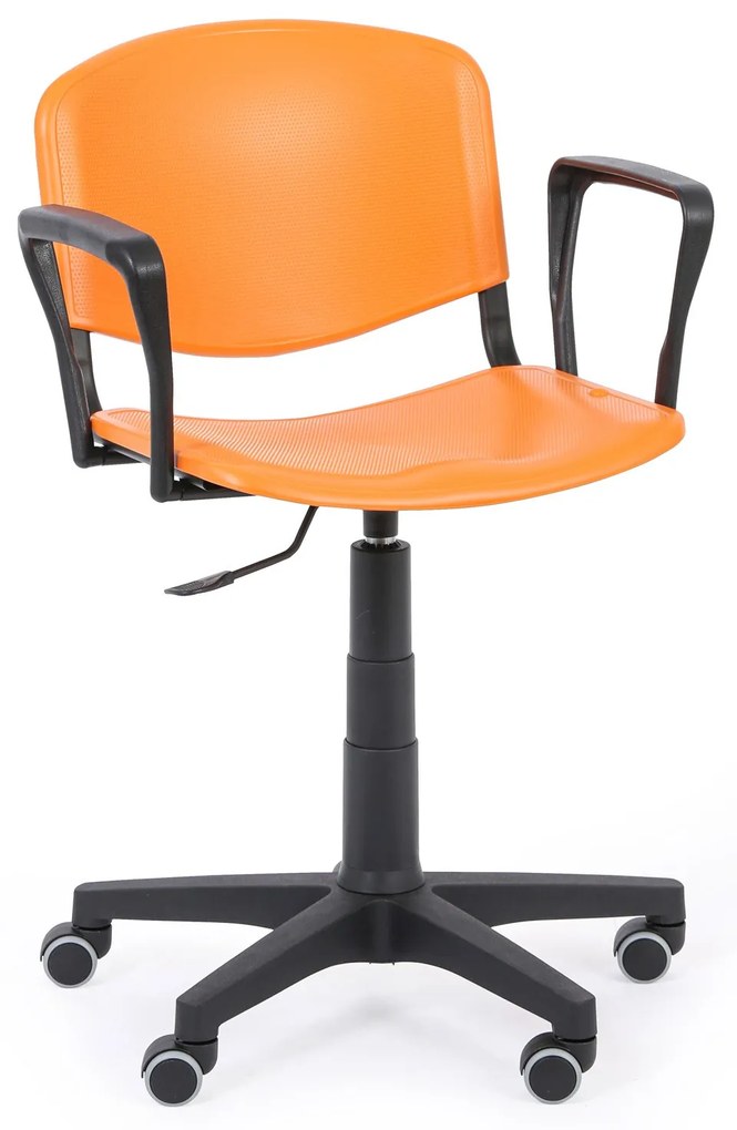 Pracovná stolička ISO s podpierkami rúk, otočná, oranžová