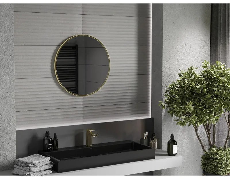 Mexen Loft, okrúhle kúpeľňové zrkadlo 65 cm, farba rámu zlatá lesklá, 9850-065-065-000-50