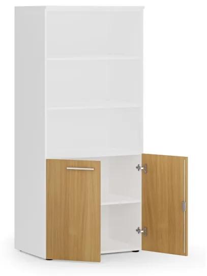 Kombinovaná kancelárska skriňa PRIMO WHITE, nízke dvere, 1781 x 800 x 500 mm, biela/buk