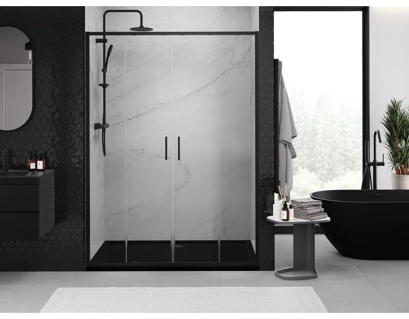 Mexen Exo, 2-krídlové posuvné 140x200 cm, 6mm číre sklo, čierny profil, 8152-140-000-70-00