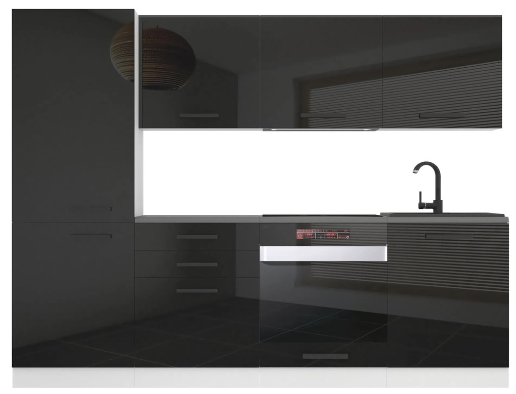 Kuchynská linka Belini Premium Full Version 240 cm čierny lesk s pracovnou doskou SANDY