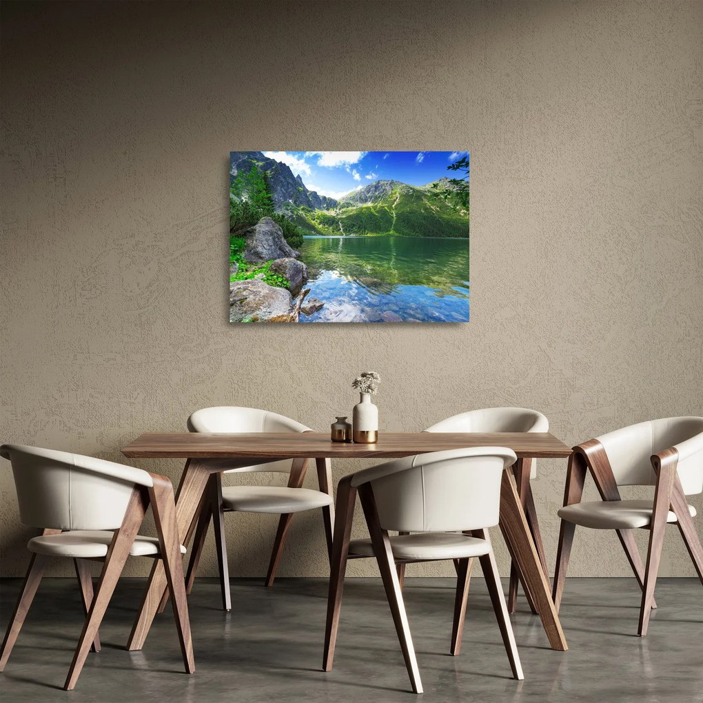 Sklenený obraz jazera v Tatrách (70x50 cm)