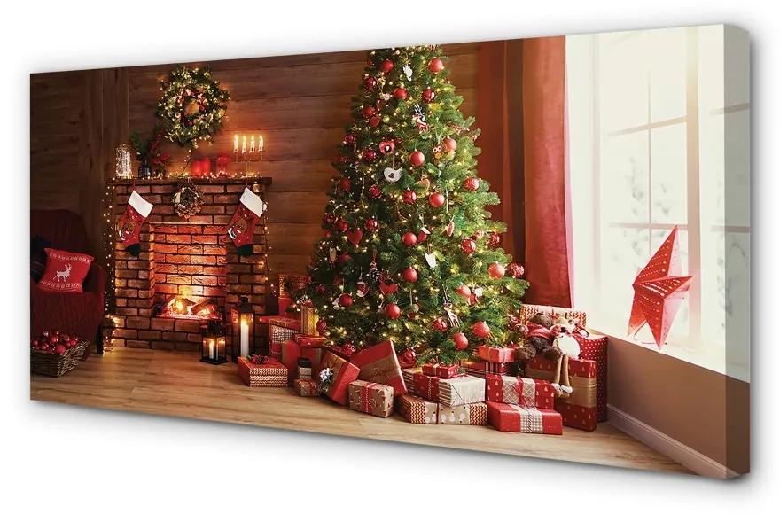 Obraz na plátne Krbové darčeky vianočné stromčeky 100x50 cm
