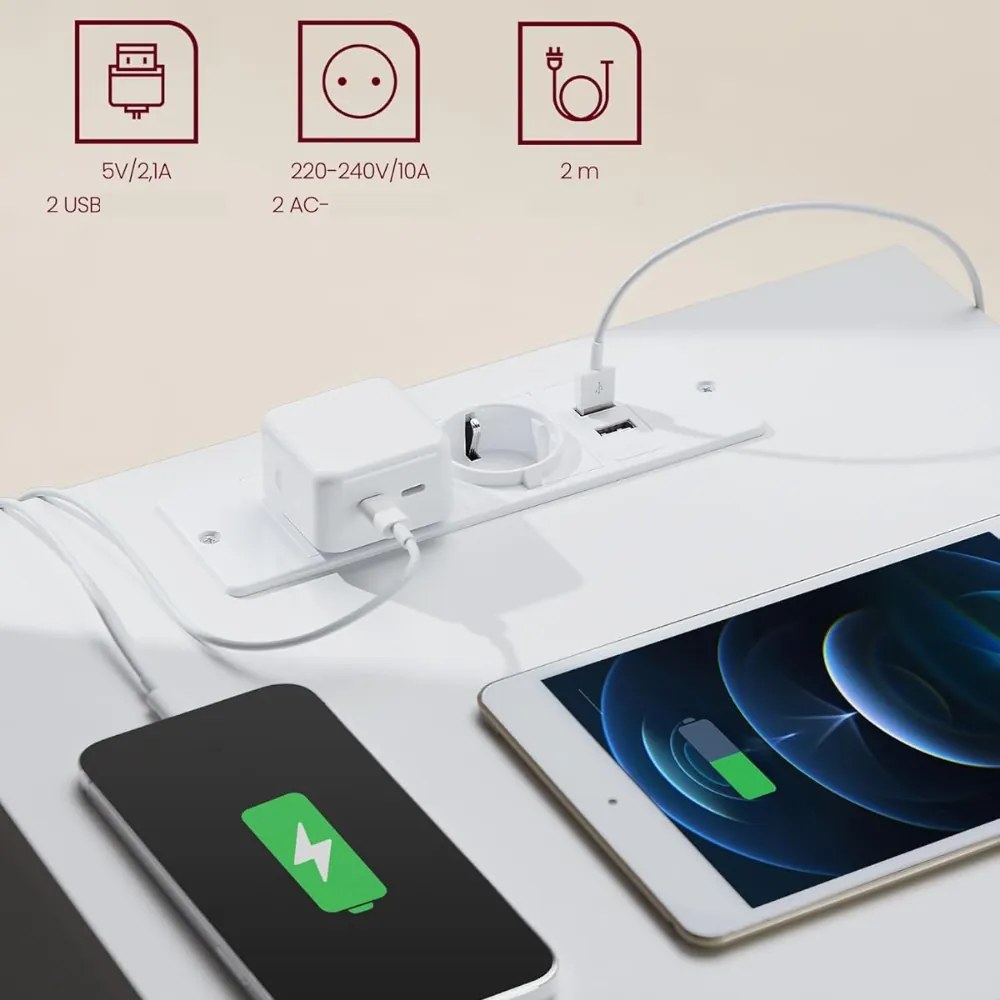 Nočný stolík s funkciou nabíjania ZION, 35x40x59cm, biela Vasagle