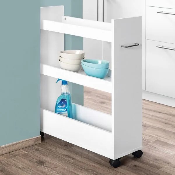 Kesper Mobilná zásuvná polička, regál na kolieskach, vyplní medzeru – biela