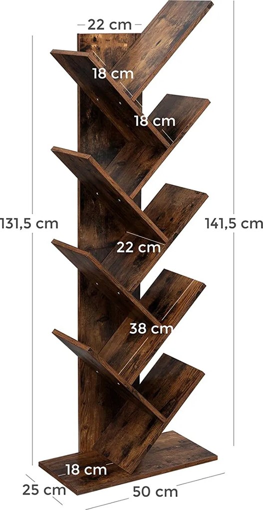 Knižnica VASAGLE Letta hnedá/čierna