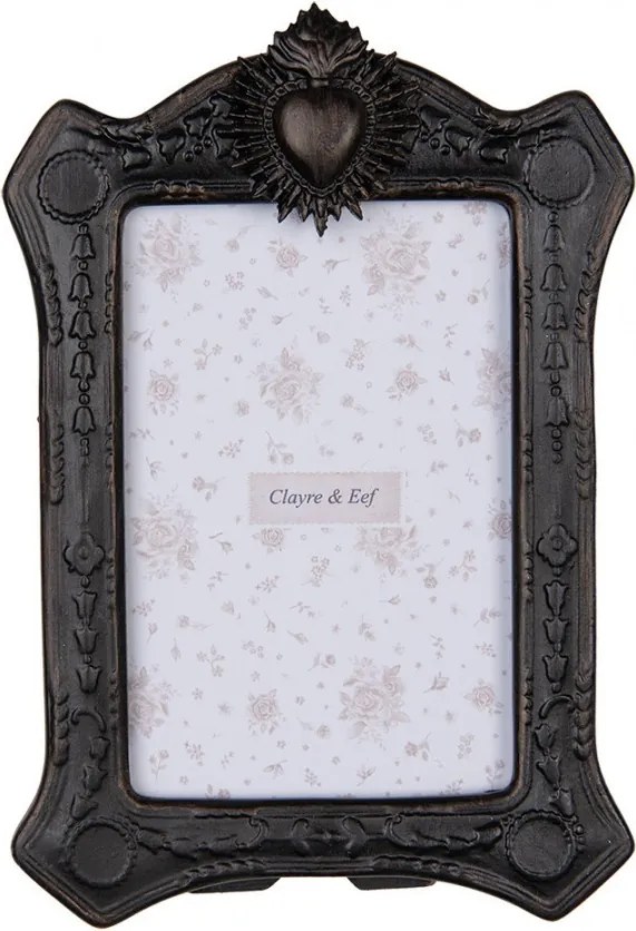 Čierny fotorámik zdobený srdcom - 15*3*22 cm / 10*15 cm