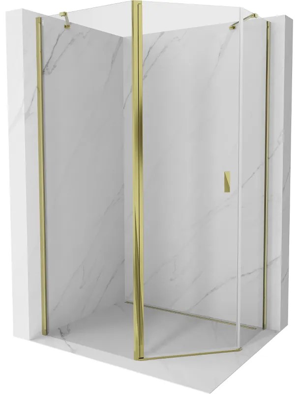 Mexen Mist, päťuholníkový sprchový kút výklopný 100 x 80 cm, číre sklo, zlatý lesklý profil, 8A8-100-080-50-00