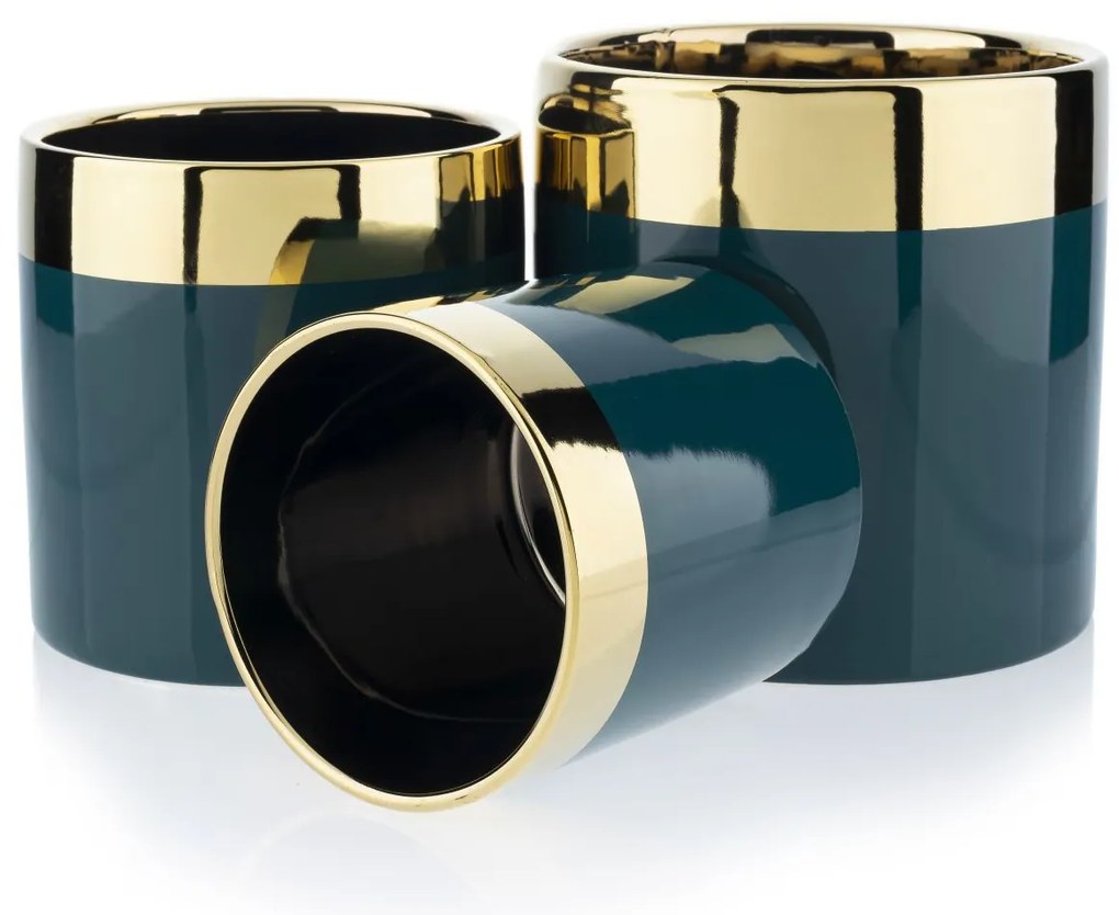 KERAMICKÝ KVETINÁČ CINDY 11X11 CM ZMAVOZELENÁ/ZLATÁ