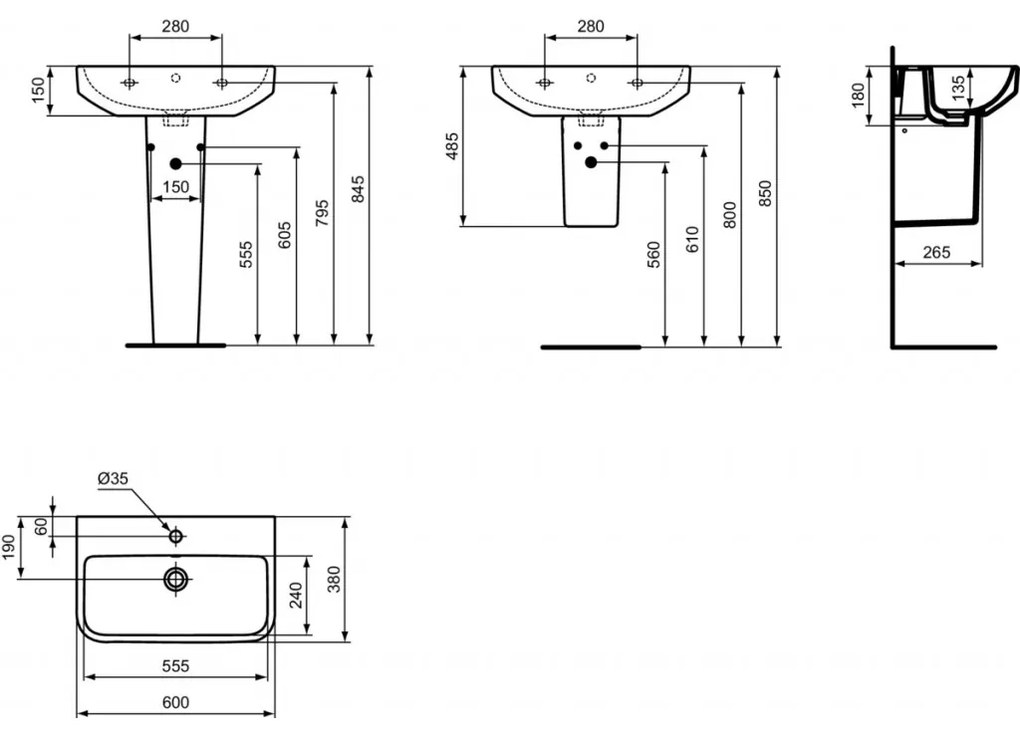 Ideal Standard i.life S - Umývadlo 600x380 mm, s prepadom, biela T458301