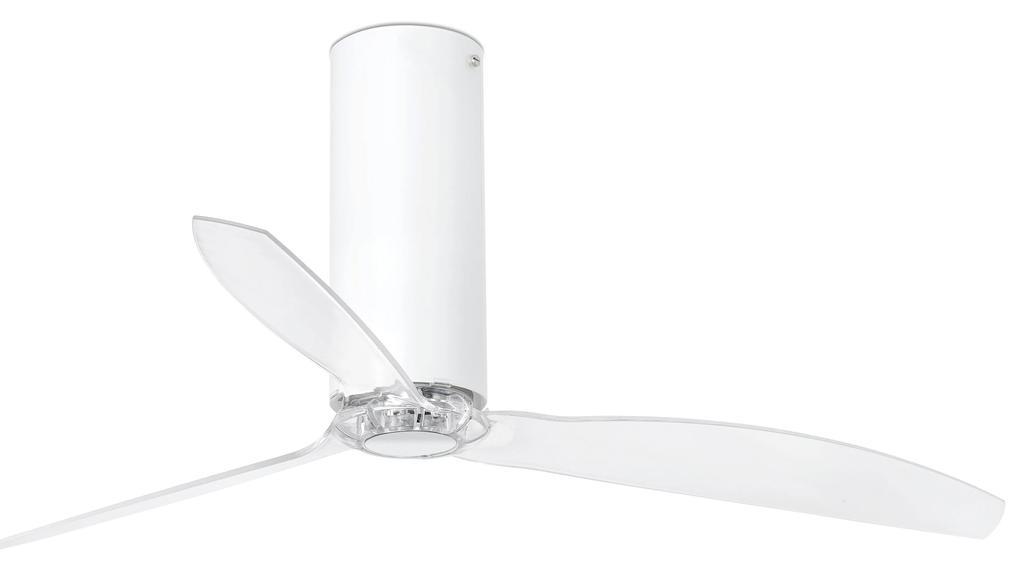 FARO BARCELONA Moderný stropný ventilátor na diaľkové ovládanie TUBE FAN, 6 rýchlostí, lesklý biely/číry