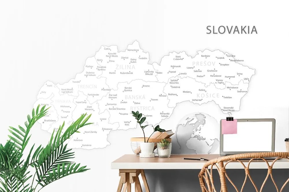 Samolepiaca tapeta podrobná mapa Slovenska v čiernobielom prevedení