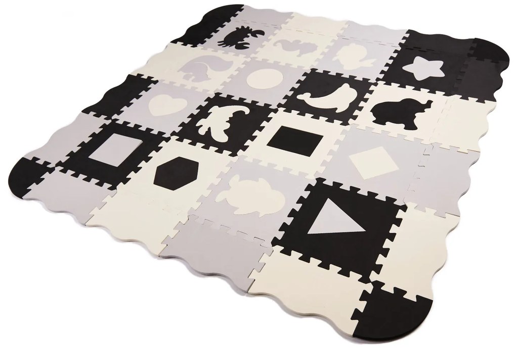KIK Penová podložka na puzzle / ohrádka pre deti 36el. black-grey-ecru