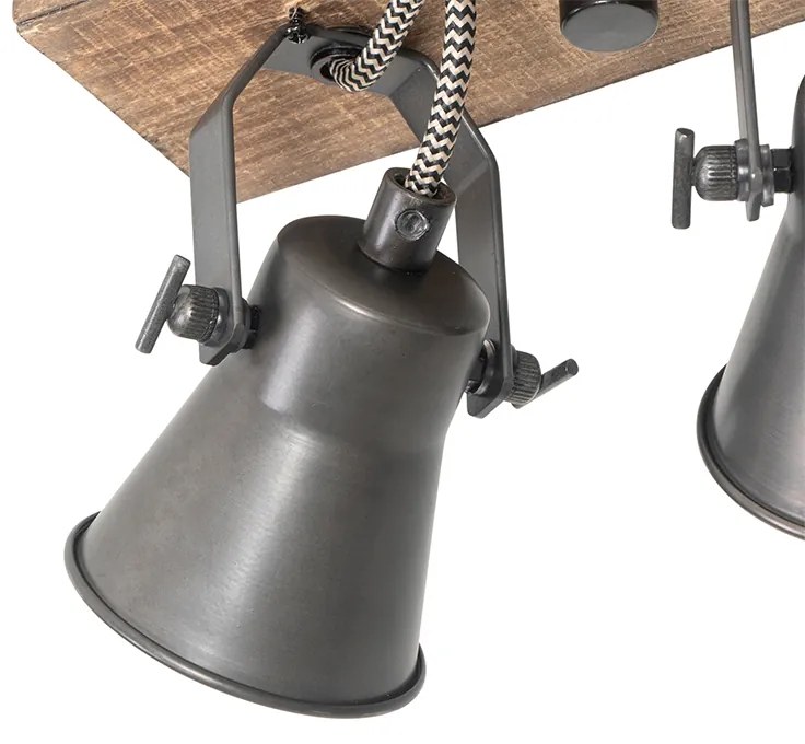 Rustikálne bodové svietidlo čierne s drevom 3-svetlo nastaviteľné - Jelle