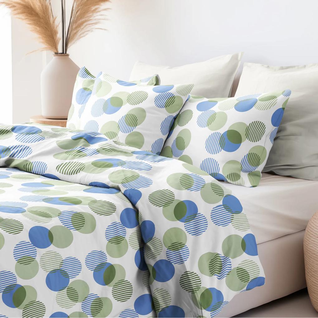 Goldea saténové posteľné obliečky deluxe - zelenomodré prúžkované kruhy 140 x 200 a 70 x 90 cm