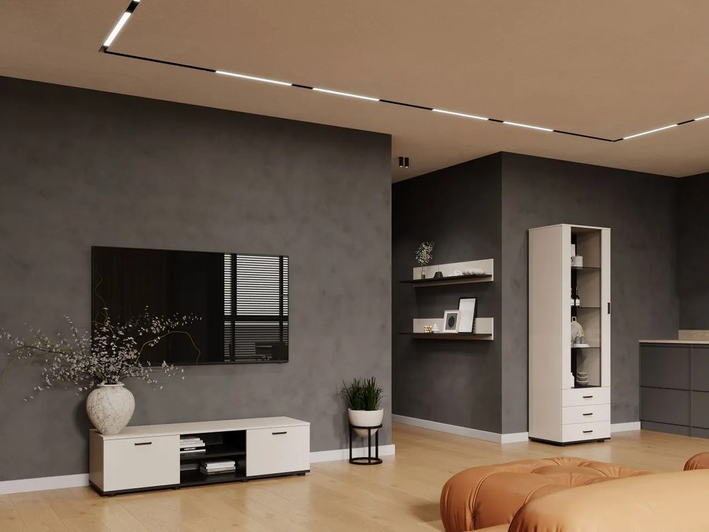 Obývacia stena Boho VII, Osvetlenie: osvetlenie LED RGB - farebné, Farby: čierny / čierny lesk