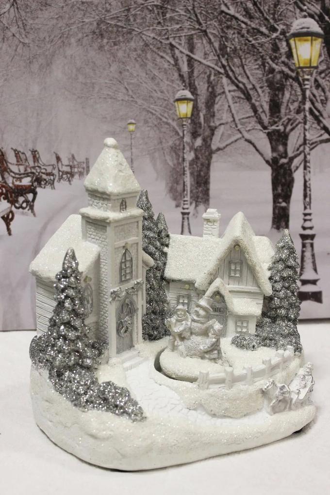 Bielo sivá svietiaca vianočná dedinka 18cm