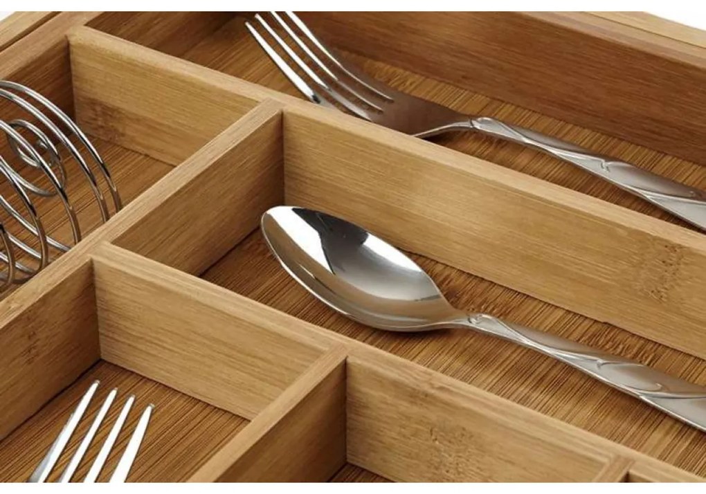 eCarla Organizér do zásuvky, príborník, bambusový, nastaviteľný ISO 33,5-50x46x4,6cm