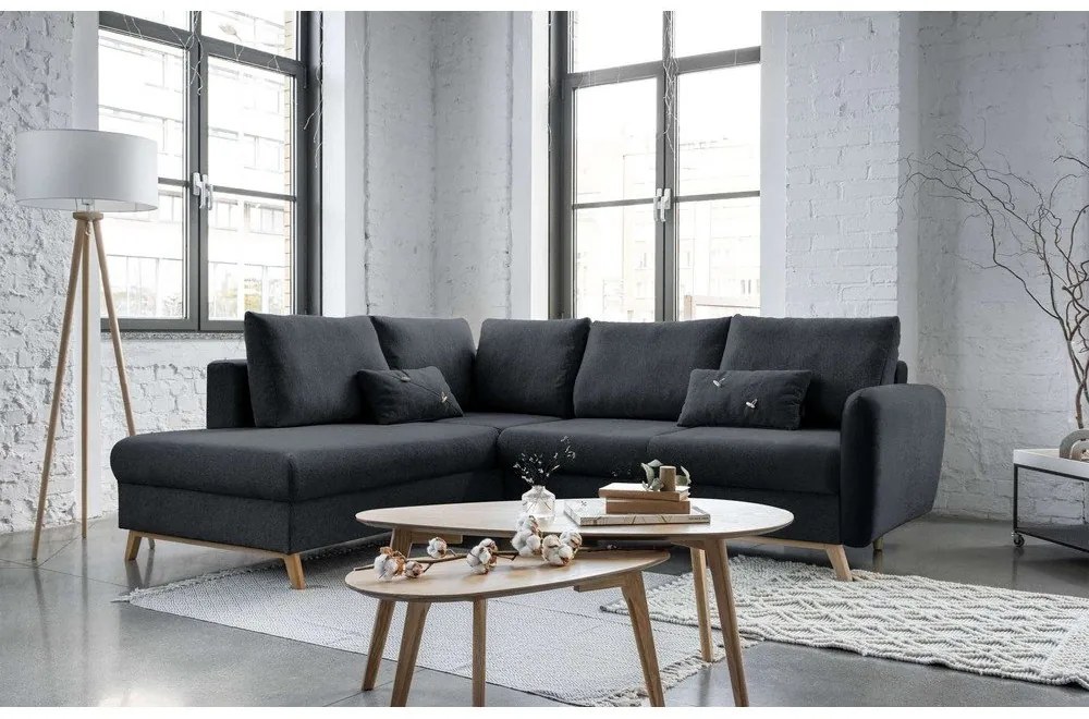 Tmavosivá rozkladacia rohová pohovka Miuform Scandic Lagom L, ľavý roh