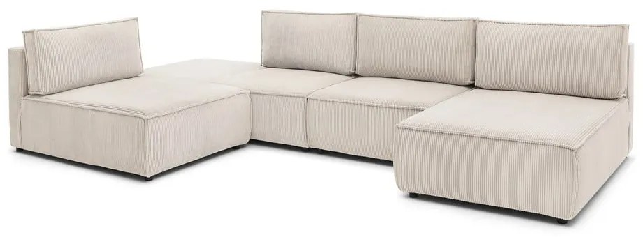 Krémovobiela menčestrová rohová pohovka (variabilná) Nihad modular – Bobochic Paris